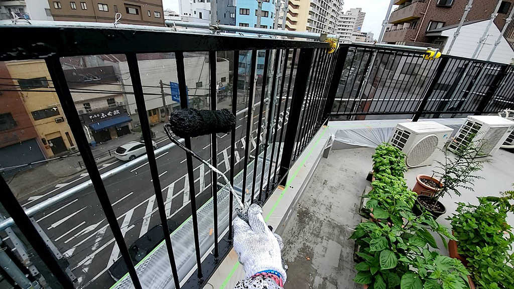 交野市手摺エポキシ錆止めウレタン塗装工事